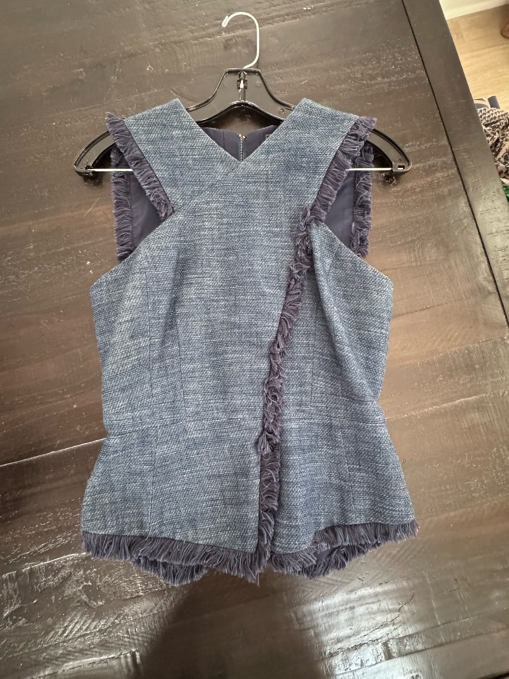 BCBGMaxAzria Navy Textured Fringe Shell